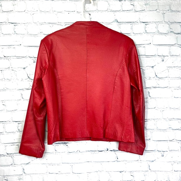 SOLD! NWOT VINTAGE |•USA LEATHER•| Red Leather Moto Jacket - Picture 6 of 11